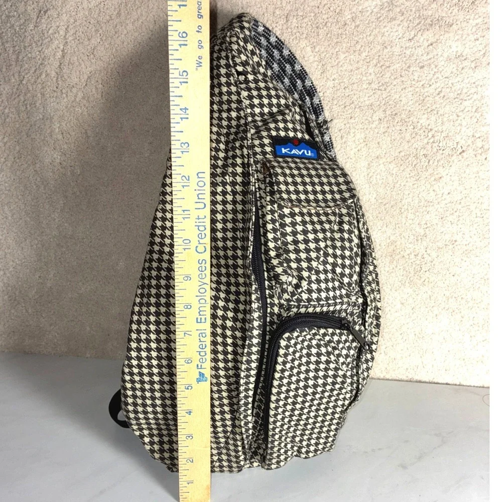 KAVU Black Houndstooth Rope Bag - OS - Sling Backpack Outdoor Gorpcore Preppy